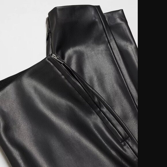 MANGO Women Black Leather-Effect Split Hems Leggings Size M NWT - Picture 9 of 11